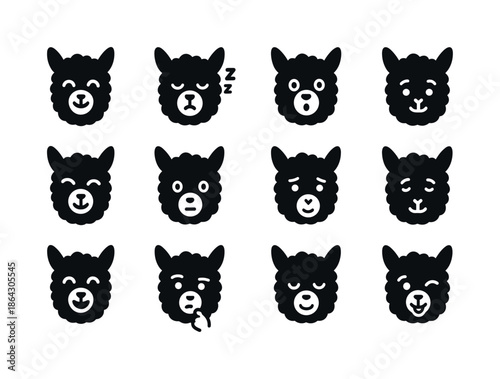 Alpaca Expressions Icons. Alpaca expressions. Solid icon set of