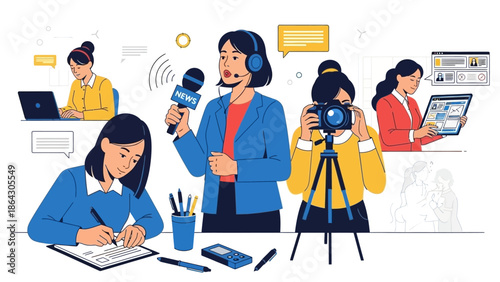 Journalists working together on a news report.