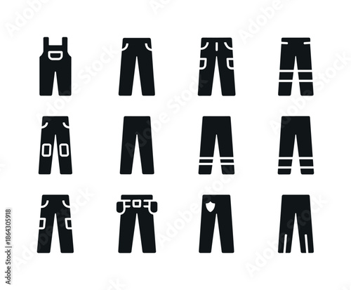 Workwear Pants Icons. Workwear pants. Solid icon set of workwear