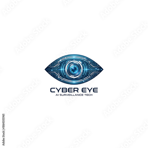Cyber Eye AI surveillance tech logo with futuristic blue eye design