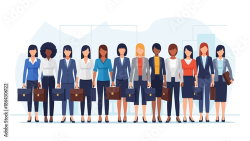 Diverse group of professional business women standing together.