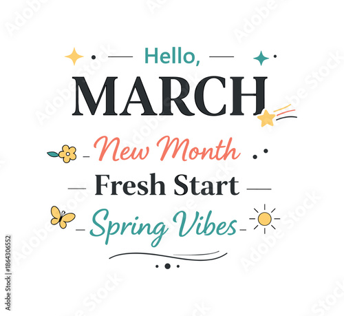 March Greetings Design. March social post typography. A modern editorial text layout optimized for social media, featuring short March greeting words, clear