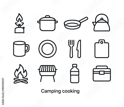 Camping Cooking Icons. Camping cooking. Line icon set of Camping