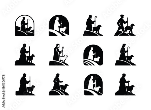 Shepherd Logo Variations. Shepherd. Icon set. Set Logo of shephe