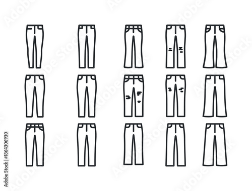 Denim Pants Icons. Denim Pants. Line icon set of Denim Pants: sk