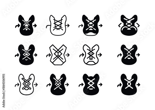 Shoelace Icon Variations. Tying shoelaces. Icon set. Set Logo of