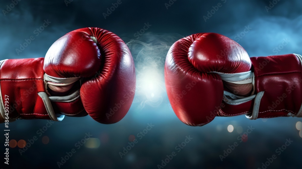 Obraz premium Boxing gloves confronting representing concept of competition and challenge