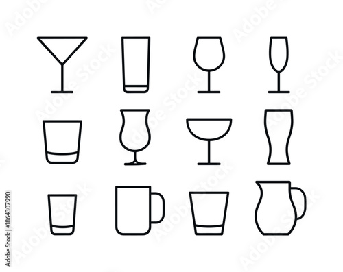 Glassware Icon Set. Glassware. Line icon set of Glassware: marti