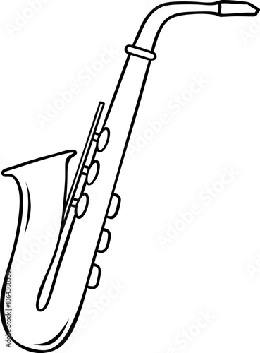 Simple black and white doodle of a saxophone. Sketch style icon for Mardi Gras, jazz festival, New Orleans, or music theme