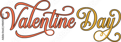 Valentine Day hand lettering typography design isolated on white background, elegant calligraphy text for love, romance, greeting cards, and holiday branding