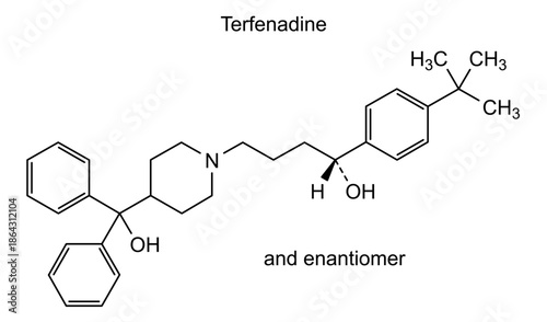 Terfenadine, chemical structure of terfenadine, drug substance