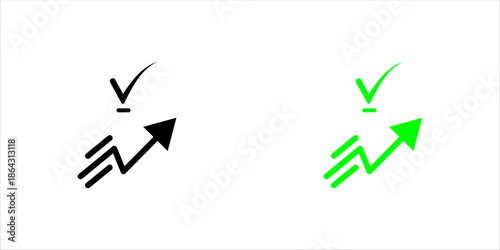 Success Growth Check Line Icon Minimal line icon of an upward arrow with check mark, symbolizing success, approval, growth, achievement, and positive results.