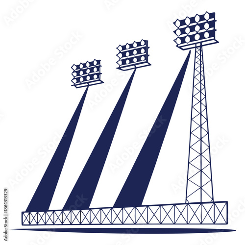 Iconic football stadium with dramatic floodlights and glowing rays – sports arena illustration.