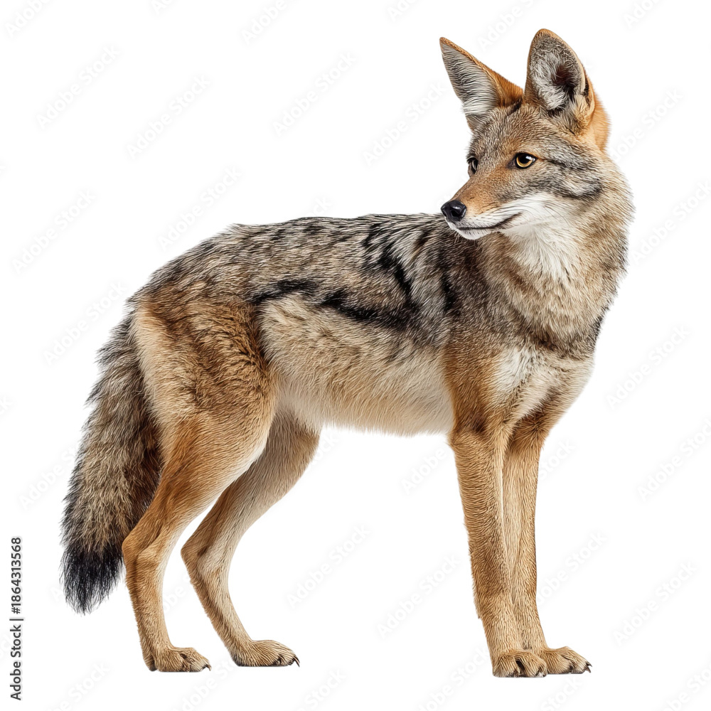 Fototapeta premium PNG of A striking side profile of a coyote showcasing its sleek fur and keen gaze.