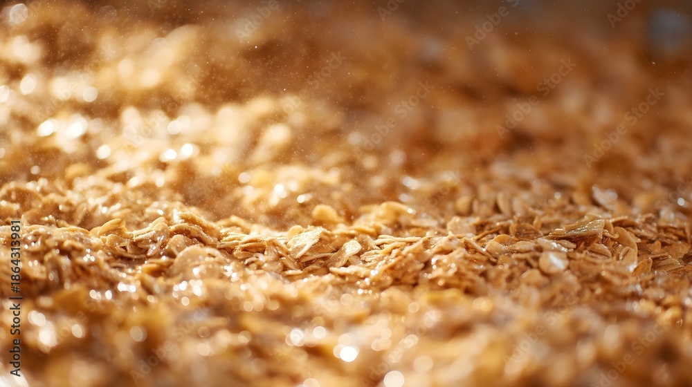 Obraz premium Cereal production line coating flakes with syrup