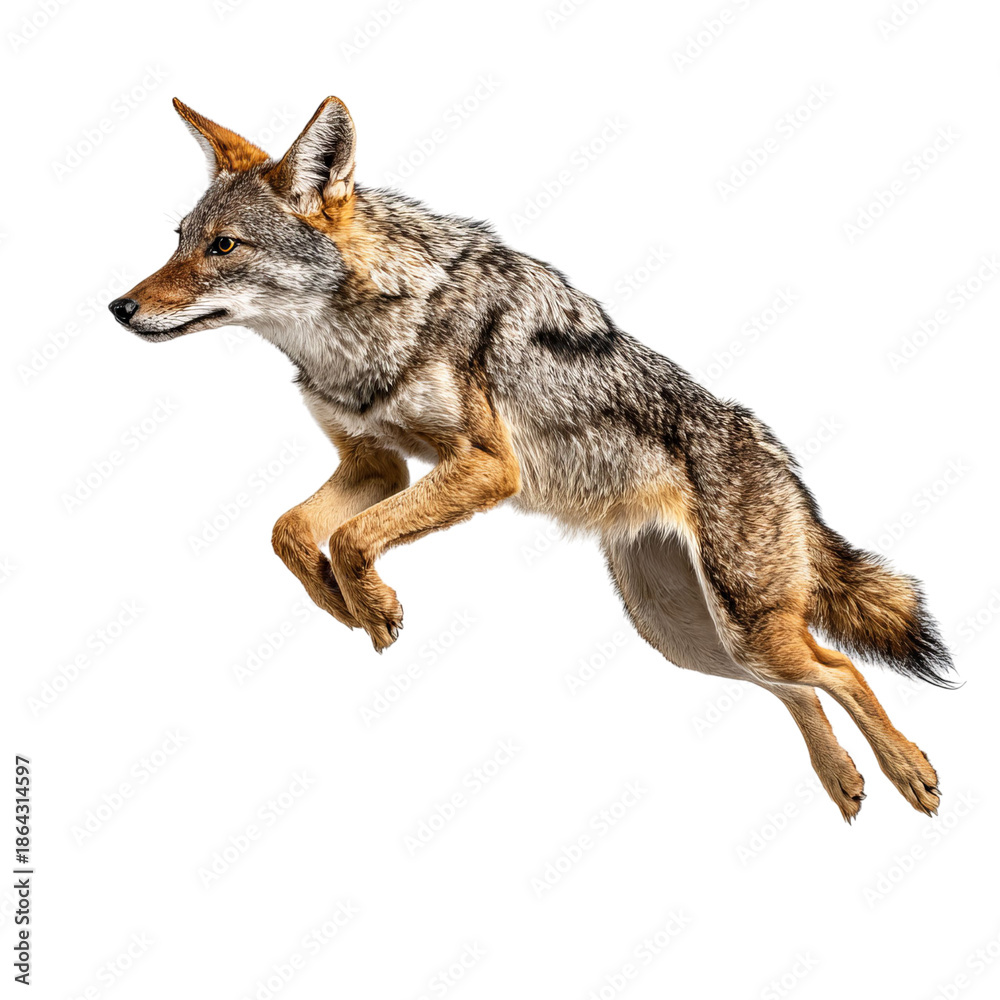 Fototapeta premium PNG of A majestic coyote leaping gracefully.