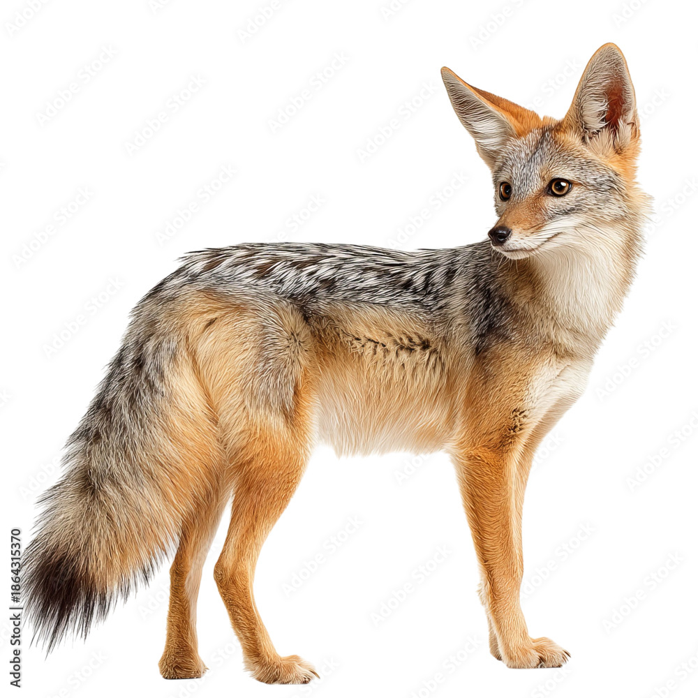 Obraz premium PNG of A standing fennec fox with large ears and a bushy tail in a graceful pose.