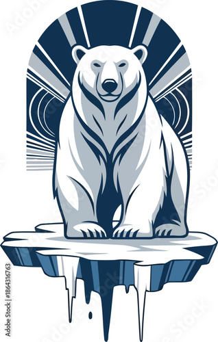 Majestic polar bear sitting on melting iceberg in Arctic landscape