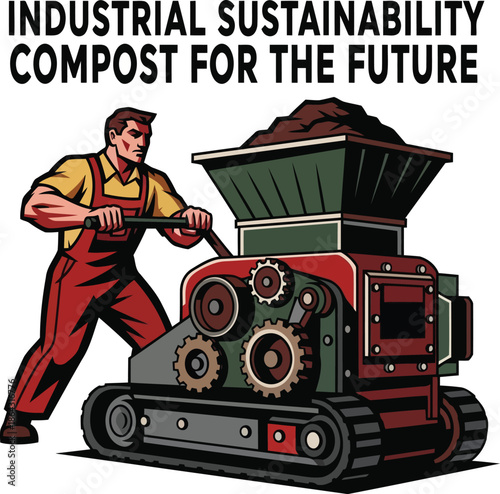 Industrial worker operating composting machine for sustainable future