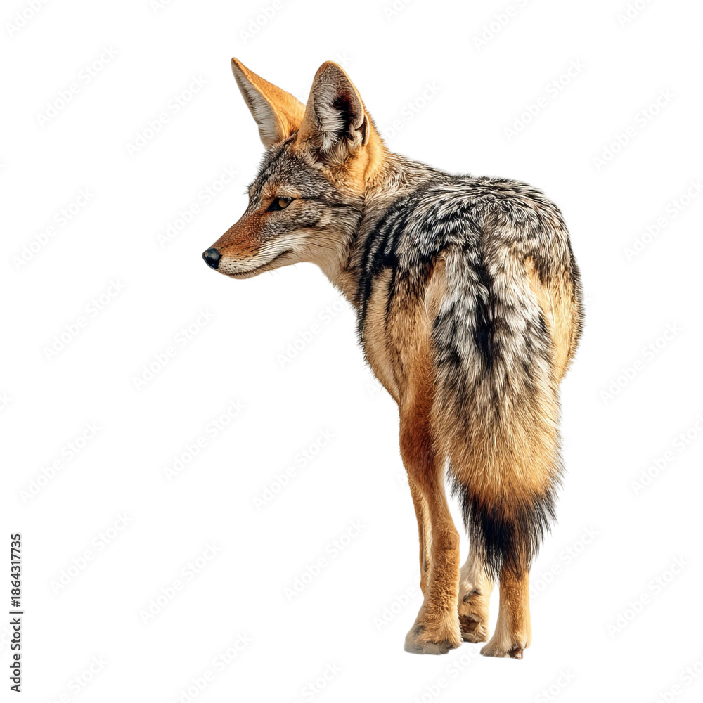 Fototapeta premium PNG of A side profile of a coyote with detailed fur patterns in a natural pose.