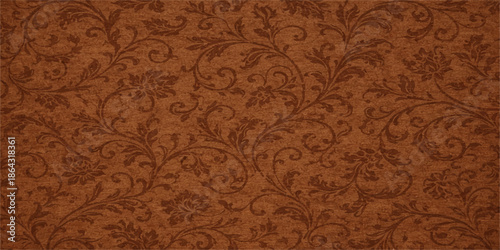 Seamless vintage floral wallpaper design featuring a victorian damask pattern with antique texture and grunge paper ornaments on a brown retro fabric backdrop vector illustration