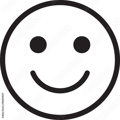 Black and white smiley face with a simple circular outline and two dots for eyes also transparent background