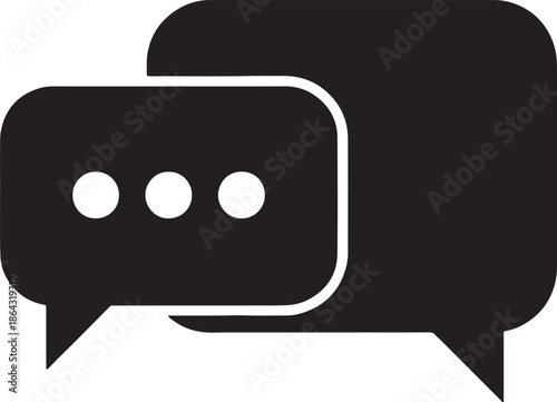 Black and white speech bubble with three dots also transparent background communication