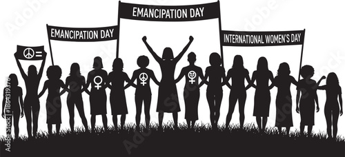 International women's day celebration silhouette isolated on transparent background