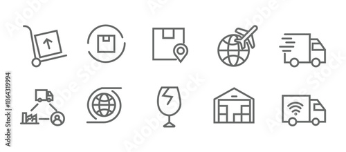 Logistics icon set. Editable line icons. Vector illustration.