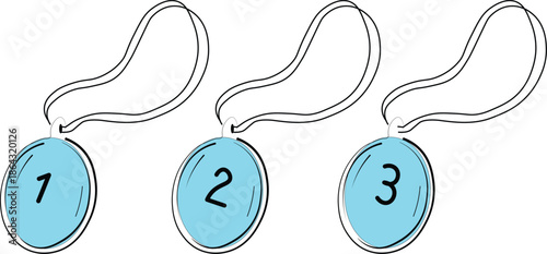 1st 2nd and 3rd place sports medal icon set with hand drawn illustrations for winners and competitions
