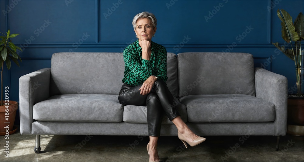 Obraz premium Confident mature businesswoman sitting on modern sofa