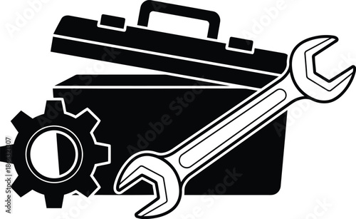 Professional Toolbox with Wrench and Gear Mechanism Vector Illustrator
