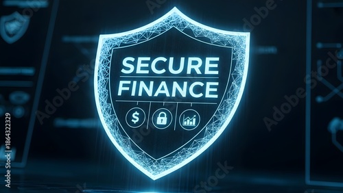 Holographic secure finance shield with lock and dollar sign hologram