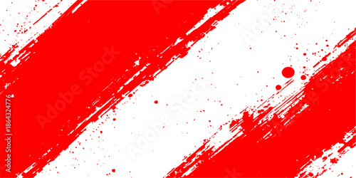 Red paint splashes and ink splatters create a grunge texture background with a red artistic design featuring blood-like drops and vector stains for a decorative Christmas card or wallpaper backdrop