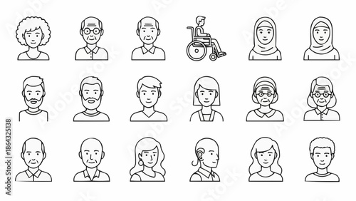 Diverse Group of People Icons Representing Different Ages and Genders.