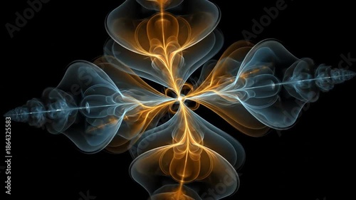 Abstract fractal design with glowing lines and fluid shapes against black