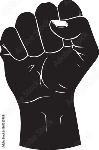 Black and white of a clenched fist with detailed muscle and knuckle lines also transparent background