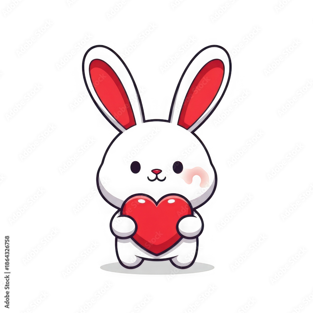 Fototapeta premium Cute rabbit holding heart isolated on transparent background