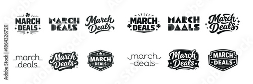 March deals logo set: diverse typography designs for sales promotion