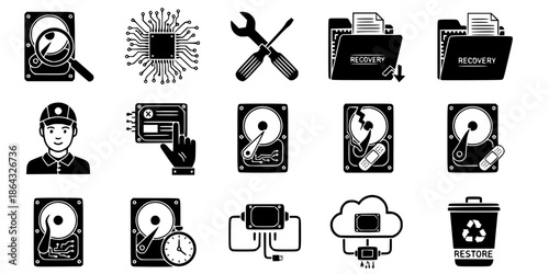 Data Recovery Hard Drive Repair Vector Silhouette