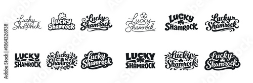 Lucky shamrock text designs collection in black