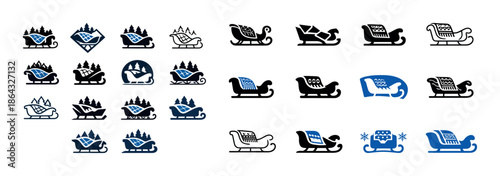 Various iconic sleigh designs with winter and festive patterns