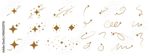 Shine sparkle icon set. Falling star with curvy tail. Shooting star. Magic wizard gesture. Idea concept. Vector blink star for logo, sparkle clip art. Cosmic body icon. 