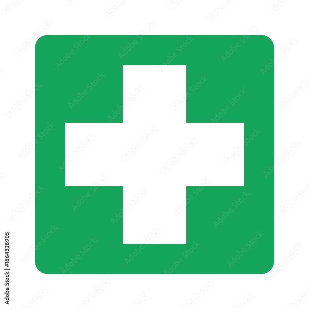 Fototapeta premium Universal First Aid Green Cross Icon with Rounded Corners - Professional Vector Medical Emergency Symbol