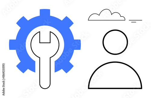 Technology concept. Technology tools ed by a gear and wrench icon, cloud symbol, and human profile. Technology innovation for IT services, troubleshooting, and software development. Usage includes IT