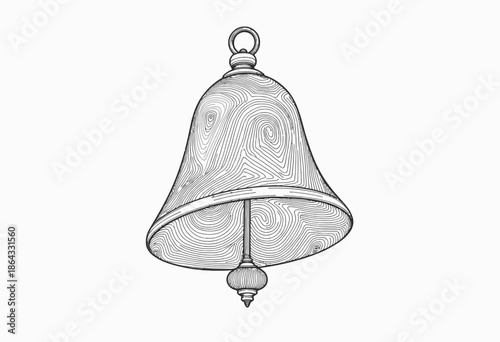 Intricately Detailed Line Drawing of a Vintage Bell with Elegant Symmetrical Patterns and Textured Surface Capturing Historical Charm and Artistic Craftsmanship