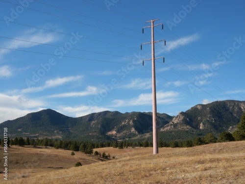 Power Line and Utility Pole Along Flatirons Vista Trail in Late December, Boulder, Colorado