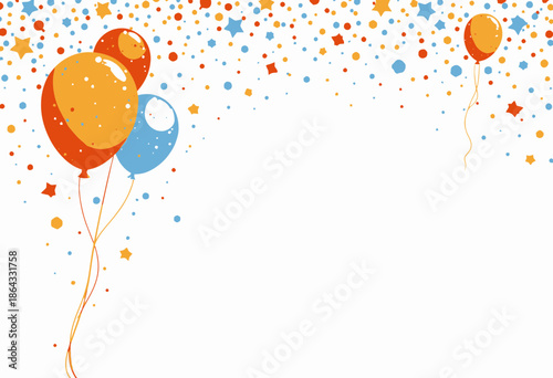 Colorful balloon celebration with confetti scattered in the background, creating a festive atmosphere perfect for parties or joyful occasions