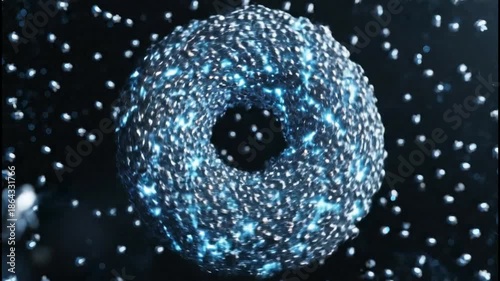 Dynamic digital torus composed of glowing particles representing advanced technology and interconnected data flow