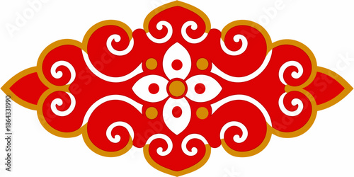 A vibrant red and gold traditional Asian decorative element, vector